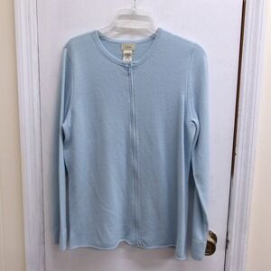 LLBean Womens Light Blue Zip Up Sweater Cardigan‎ Long Sleeve Size LG / #2656